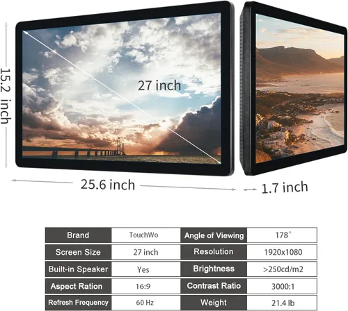 Vista 6 de Tableta con monitor de pantalla táctil Android 12 de 27 pulgadas, FHD 16:9 1080P, WiFi y BT, altavoces incorporados, RK3588 4GB RAM y 64GB ROM