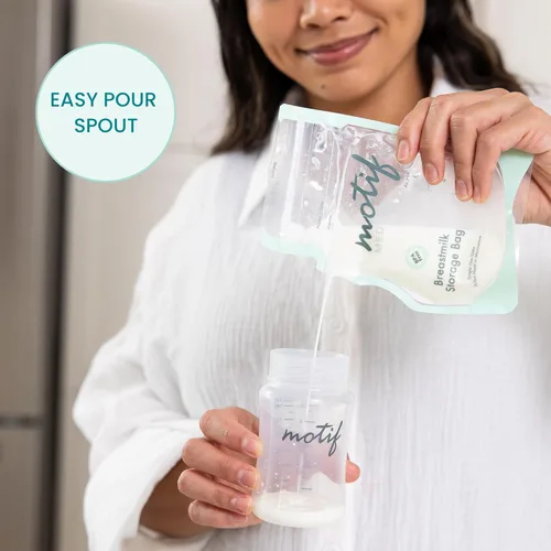 Vista 6 de Motif Medical Bolsas de almacenamiento de leche materna – Bolsas para el congelador de leche materna con boquilla fácil de verter, etiqueta