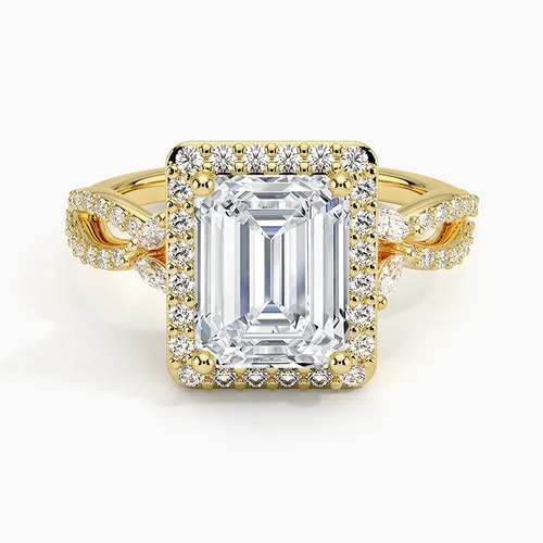 Vista 4 de IGI Anillo de compromiso de diamantes creados en laboratorio de excelente talla esmeralda blanca de 3.43 quilates con marquesa de acento y diamantes