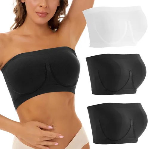 Vista 8 de Sujetador sin tirantes para mujer y mujer, brasier bandeau acolchado, sin tirantes, brasier sin costuras, brasier bandeau con parte superior, 3