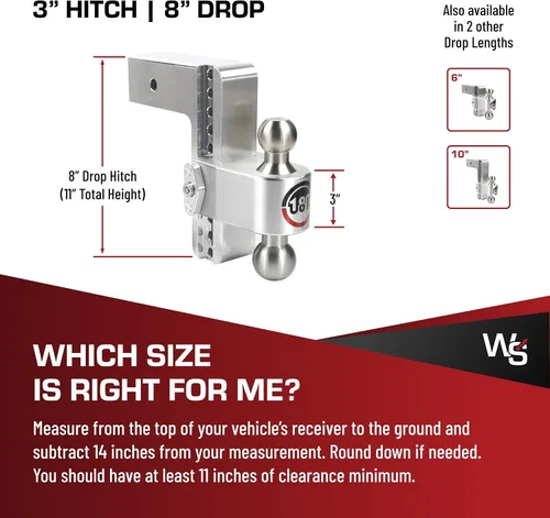 Vista 5 de Weigh Safe Enganche de remolque de 180 grados, enganche de remolque ajustable para remolque, compatible con receptores de 3 pulgadas, caída de 8