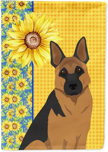 Vista 133 de Caroline's Treasures WDK5313GF Bandera de jardín con diseño de girasoles de verano, color negro y tostado, Airedale Terrier para buzón, bandera