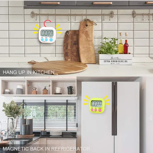 Vista 3 de Temporizador de cocina digital para profesores y niños que cocinan con interruptor magnético y de encendido/apagado y cuenta regresiva, cronómetro