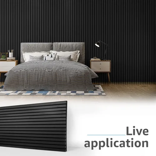Vista 5 de Art3d 2 paneles acústicos de listones de madera para pared y techo, panel de absorción de sonido acanalado 3D con acabado de madera, negro mate