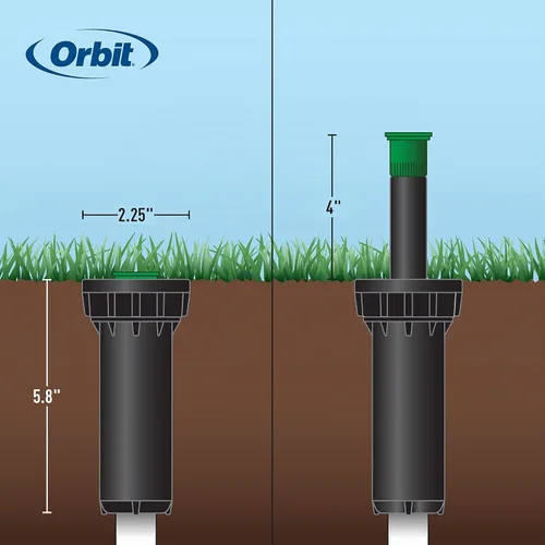 Vista 4 de Orbit 80308-Rociador profesional de cabezal rociador emergente regulador de presión de 4 pulgadas con boquilla de patrón ajustable de 15 pies