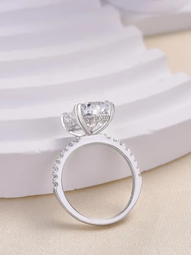 Vista 5 de Anillo de compromiso alargado de 4.0 quilates para mujer, anillo de compromiso de plata esterlina con diamantes de imitación