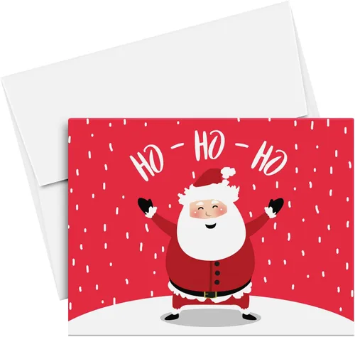 Vista 9 de Ho Ho - Tarjetas de felicitación navideñas y sobres, divertidos y lindos emoji, plegables, color negro, para Navidad y Año Nuevo, 4.25 x 5.5