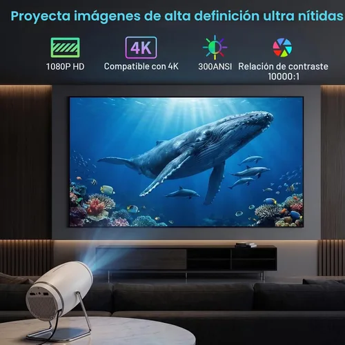 Vista 3 de 【Aplicaciones integradas】Mini proyector con WiFi y Bluetooth, proyector portátil de soporte 1080P 4K, proyector de películas para dormitorio Blanco