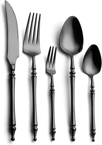 Vista 8 de Juego de cubiertos plateados de acero inoxidable pulido con espejo – Juego de cubiertos de 30 piezas de cubiertos de cena, utensilios para comer