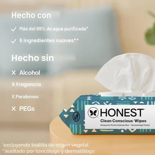 Vista 6 de The Honest Company - Toallitas limpiadoras para bebé con 99% de agua, respetuosas con el medioambiente, a base de plantas, hipoalergénicas