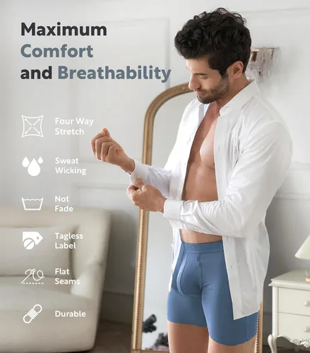 Vista 3 de DAVID ARCHY Mens Underwear Bamboo Rayon Boxer Briefs Breathable and Soft with Fly Underwear for Men 3 or 4 Pack