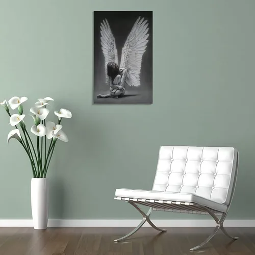 Vista 5 de Rucatto Pintura de alas de ángel en blanco y negro, arte abstracto, póster femenino en blanco y negro, pinturas de arte de pared, lienzo, decoración