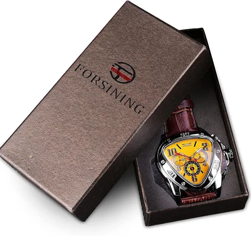 Vista 7 de Winner Fashion - Reloj de pulsera mecánico triangular de carreras, esfera de esqueleto dorado impermeable, movimiento automático, reloj mecánico