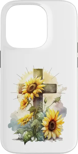 Vista 17 de Faith Christian Cross Watercolor Sunflower Flowers Case for iPhone 17