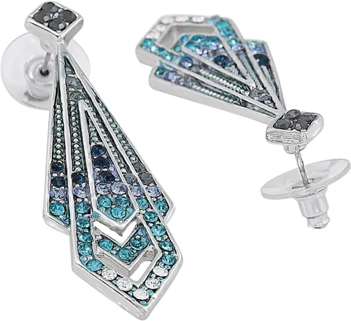 Vista 6 de Slaksworld - Juego de collar con colgante de geometría azul chapado en rodio para mujeres y niñas, diamantes multicolores americanos, cadena