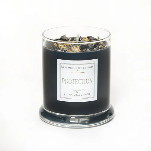 Vista 5 de Velas de protección de New Moon Beginnings - Vela de puesta a tierra e intención - Vela negra - Vela de soja - Cristales de protección