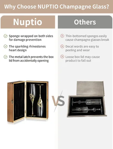 Vista 5 de NUPTIO - Copas de champán de cristal, regalos de boda para parejas, dorado, juego de 2