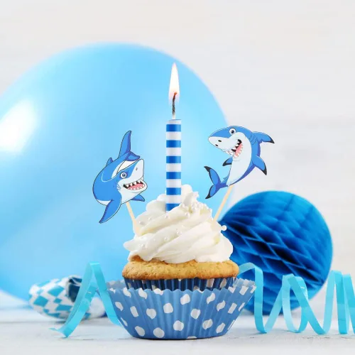 Vista 4 de Decoración para cupcakes de tiburón, 40 piezas de palillos de tiburón, decoraciones de cupcakes de tiburón para fiestas temáticas de tiburón