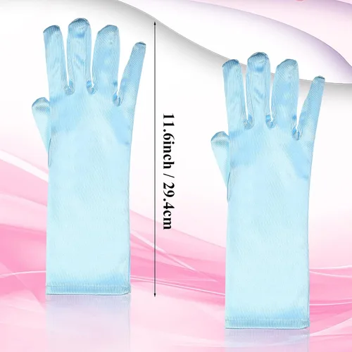 Vista 4 de 12 pares de guantes de princesa, guantes de satén, guantes largos de princesa, guantes largos de satén sedoso brillante para niñas de 3 a 8 años