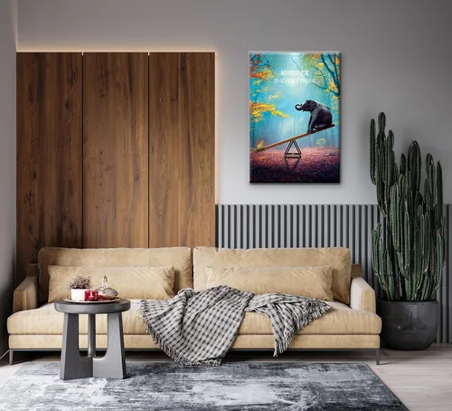 Vista 3 de Lienzo decorativo para pared con diseño de elefante, mentalidad lo es todo, motivación, oficina, animales, póster enmarcado para sala de estar