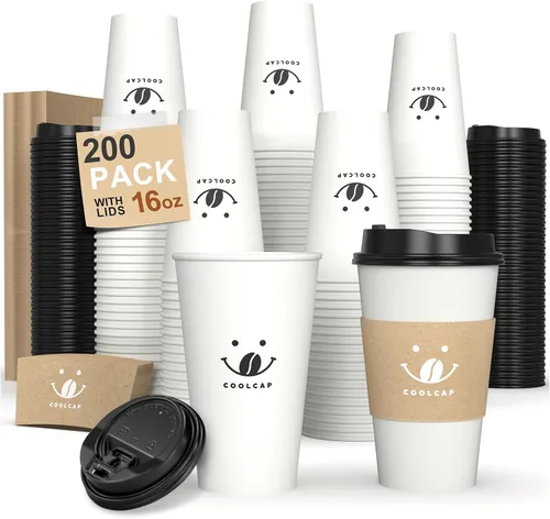 Vista 18 de Paquete de 100 tazas de café desechables de 8 onzas, tazas de papel desechables de color marrón a granel, tazas de café para té caliente, chocolate