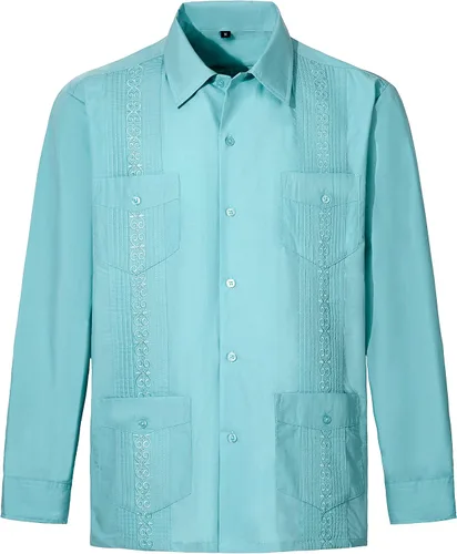 EUMAYA Camisas Guayabera de manga larga para hombre, camisa cubana para hombre