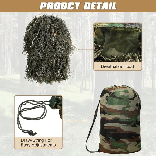 Vista 7 de DoCred Traje Ghillie 5 en 1, ropa de caza de camuflaje 3D con chaqueta, pantalones, capucha, bolsa de transporte para adultos/jóvenes, S/M/L/XL/XXL
