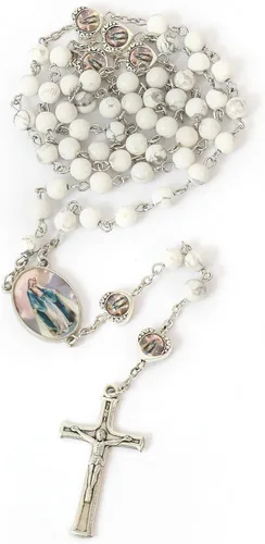Vista 3 de Nazareth Store Cuentas de piedra natural con corazón de epoxi milagroso, cuentas de metal, collar de rosario, regalos cristianos de piedras preciosas