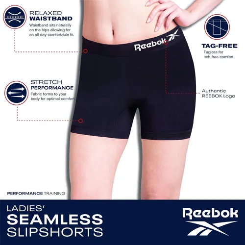 Vista 3 de Reebok Ropa interior para mujer y niño, paquete de 6 pantalones cortos de pierna larga sin costuras para mujer
