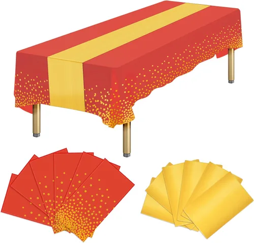 Vista 9 de Paquete de 12 manteles rectangulares de plástico negro desechables y satinados, mantel rectangular negro y dorado para cumpleaños, aniversario