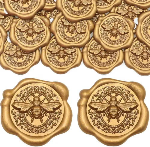 Vista 11 de SWANGSA 50 calcomanías de sello de cera de arco 3D, calcomanías de sellado de cera autoadhesivas de oro antiguo para invitaciones de fiesta de boda