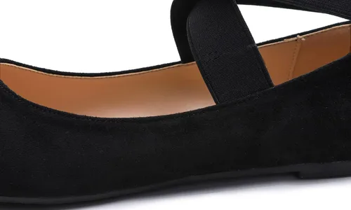 Vista 5 de FEVERSOLE Zapatos de ballet con punta redonda y correa elástica en el tobillo para mujer