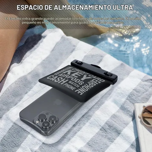 Vista 4 de Bolsa impermeable universal para teléfono [doble espacio] IPX8 bolsa seca con cordón para iPhone 16 15 14 13 12 Pro Max XS XR X Galaxy S25 S24 S23
