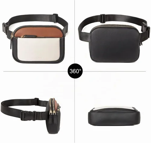 Vista 6 de CLUCI Riñonera para Mujer, Mini Bolsa Cruzada de Cintura Everywhere con Correa Ajustable, Riñonera de Cuero Vegano para Mujer A-0 Negro y Marrón