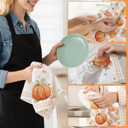 Vista 5 de Bonsai Tree Fall Kitchen Towels Sets of 2, Fall Decor Hand Towels for Bathroom, Pumpkin Dish Towel 18”x28”, Autumn Decor for Housewarming