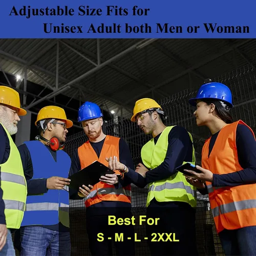 Vista 4 de Chalecos de seguridad azules 10 unidades - Chalecos de alta visibilidad reflectantes para construcción Clase ANSI 2 para hombre, mujer, malla