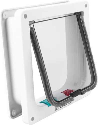 Vista 4 de AYNEFY 4 Way Lockable Cat Door, Medium Size Pet Flap, Plastic Design for Interior Use, Compatible with Cats and Small Dogs