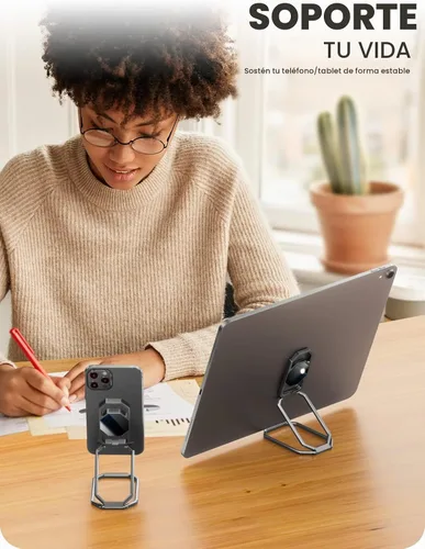 Vista 5 de A-LuGei Soporte de anillo de teléfono plegable y ajustable, agarres adhesivos para teléfono celular, soporte de patada para teléfono para Negro