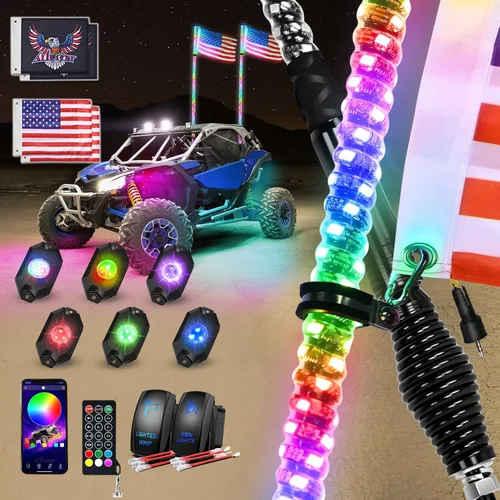 Vista 26 de Nilight Luz LED para látigo, 1 antena COB RGB de 2 pies con base de resorte, aplicación Bluetooth y control remoto, patrones de persecución