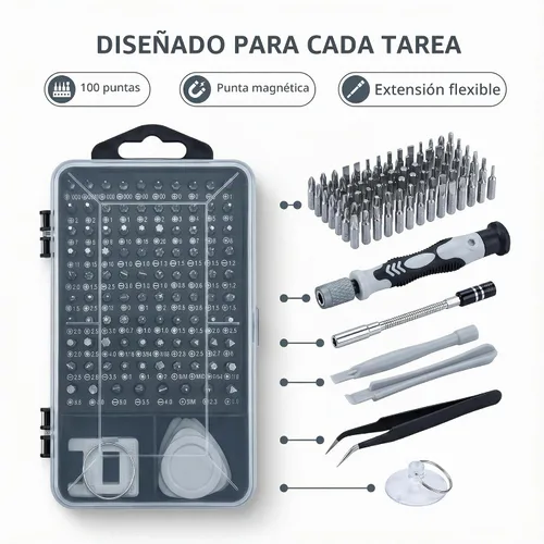 Vista 2 de Juego de destornilladores de precisión 115 en 1, kit de herramientas de reparación de electrónica duradera para teléfono, Mac, computadora, reloj