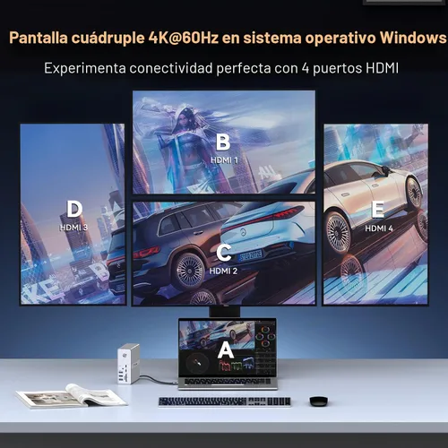 Vista 4 de TobenONE Estación de acoplamiento DisplayLink 18 en 1 Monitor 4 con 4 HDMI