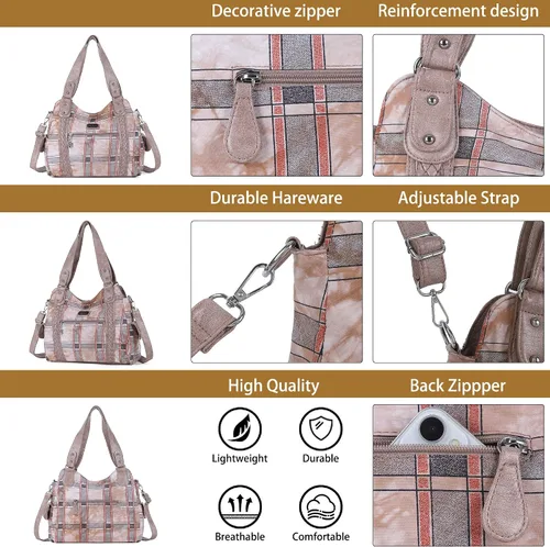 Vista 5 de Angel Barcelo - Bolsa de hombro amplia para mujer, diseño Hobo, cuero lavado