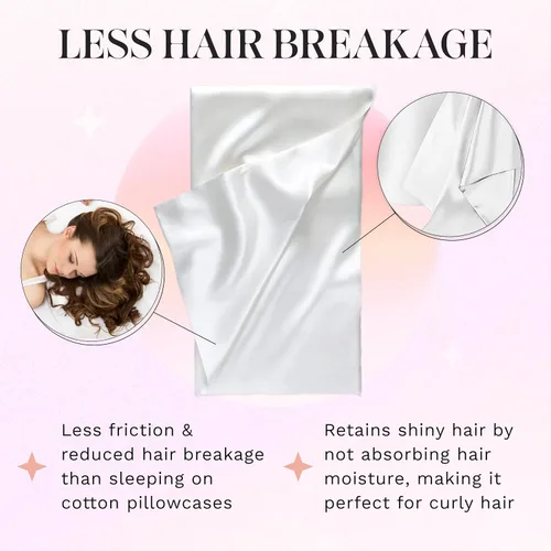 Vista 4 de Revele - Funda de almohada de satén para cabello y piel, incluye una funda de almohada de tamaño estándar con cierre de sobre, color blanco