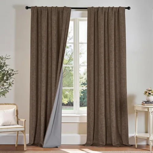 Vista 18 de PONY DANCE Cortinas de lino 100% opacas de 63 pulgadas de largo para dormitorio, sala de estar, oscurecimiento completo, bolsillo para barra