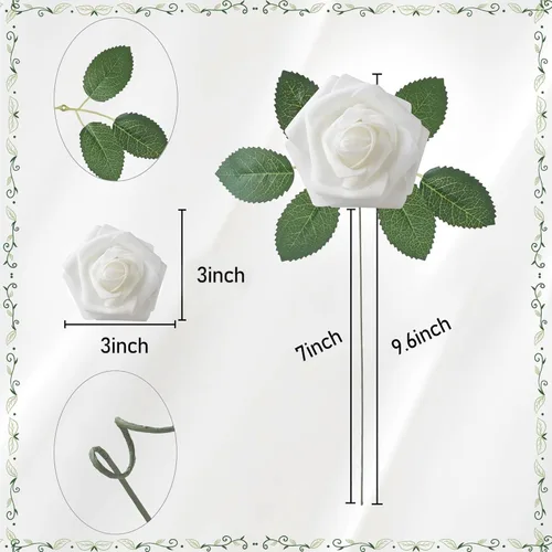 Vista 4 de Flores artificiales, 25 piezas, rosa artificial azul bebé para ramos de boda, centros de mesa, arreglos, flor falsa con tallos para decoración