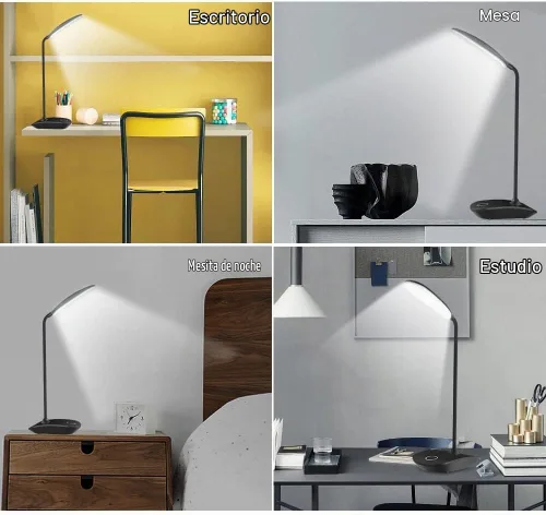 Vista 5 de DEEPLITE Lámpara de escritorio LED con cuello de cisne flexible de 3 niveles de brillo, lámpara de mesa a pilas de control táctil de 5 W, lámpara