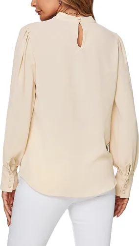 Vista 2 de LYANER Blusa plisada de manga larga con cuello alto para mujer