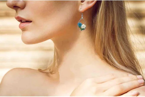 Vista 6 de Pendientes de resina CXUEMH con diseño de lágrima de flores prensadas, joyería de flores, aretes colgantes para regalos para mujeres y niñas, aretes