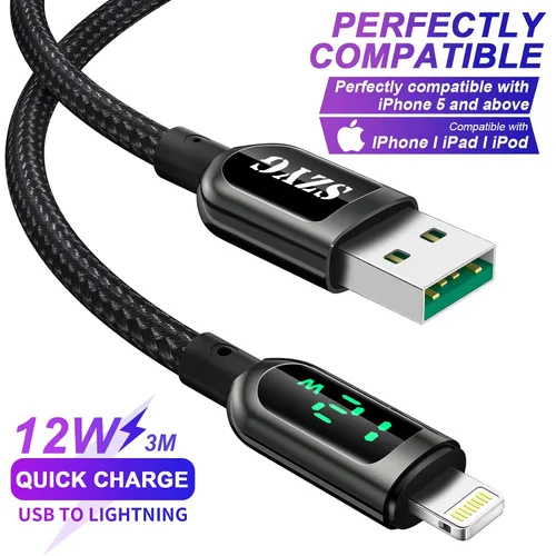 Vista 2 de AICase Cable de carga para iPhone, cable de sincronización de carga trenzado de nailon de 0.8 pies con pantalla LED compatible con iPhone 13 13 Pro