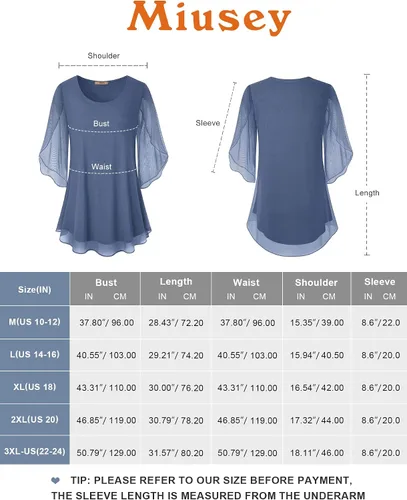 Vista 6 de Miusey Blusas de malla con volantes y manga 34 para mujer, holgadas, con elasticidad